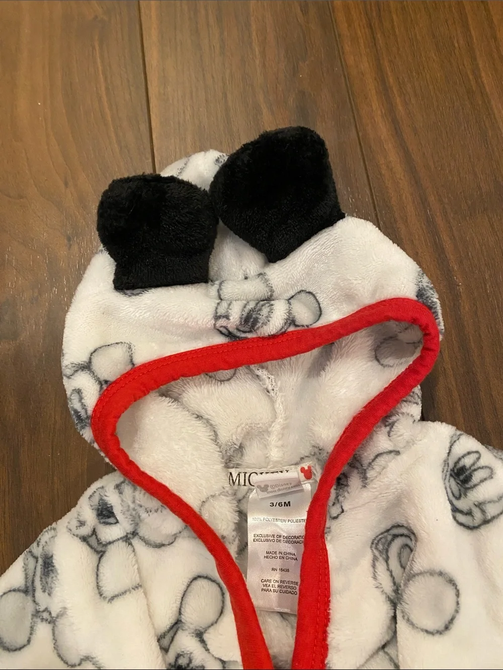 Disney Baby Mickey Mouse Plush Hooded Robe for Bath or Swim 3/6 months